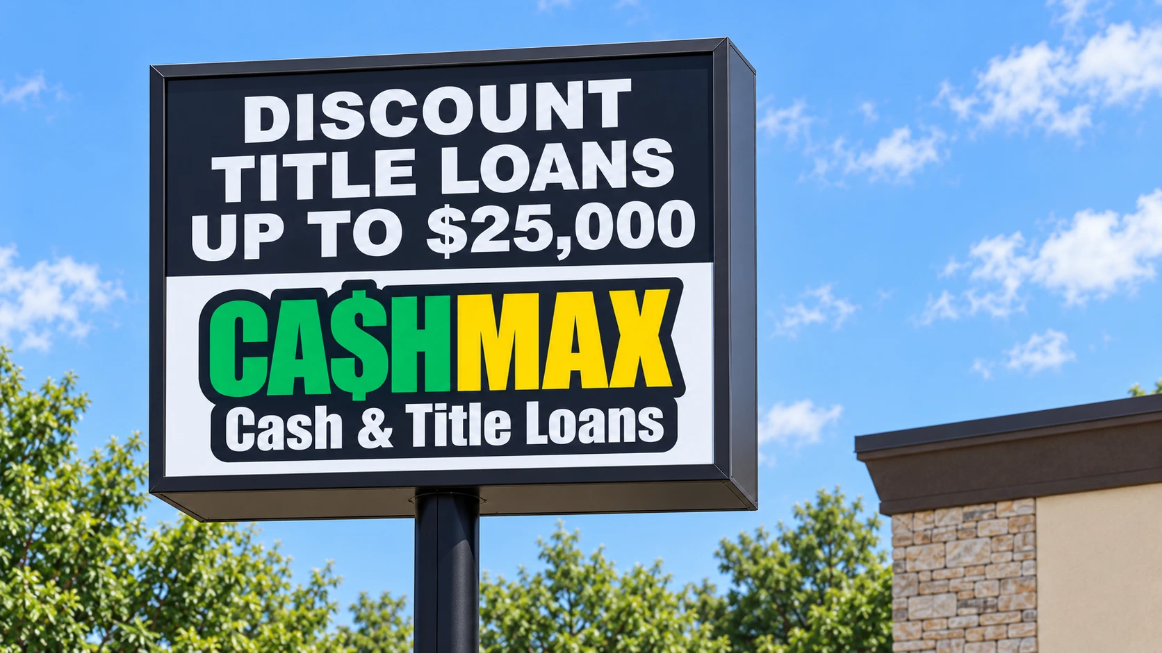 Cash Max roadside pylon cabinet with its flex face and complete black frame visible