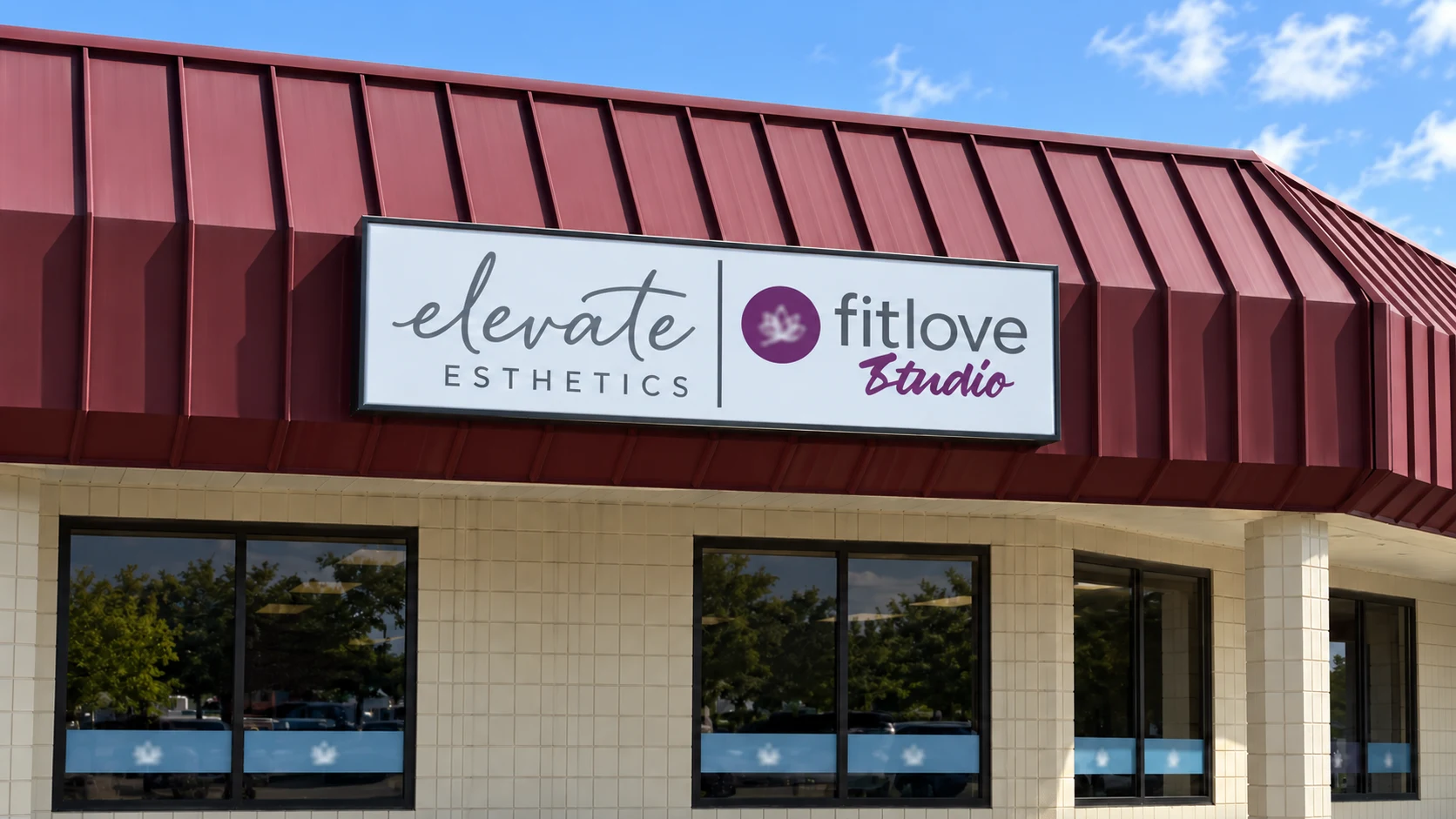 Elevate Esthetics and FitLove Studio shared pan-formed replacement face in an existing storefront cabinet